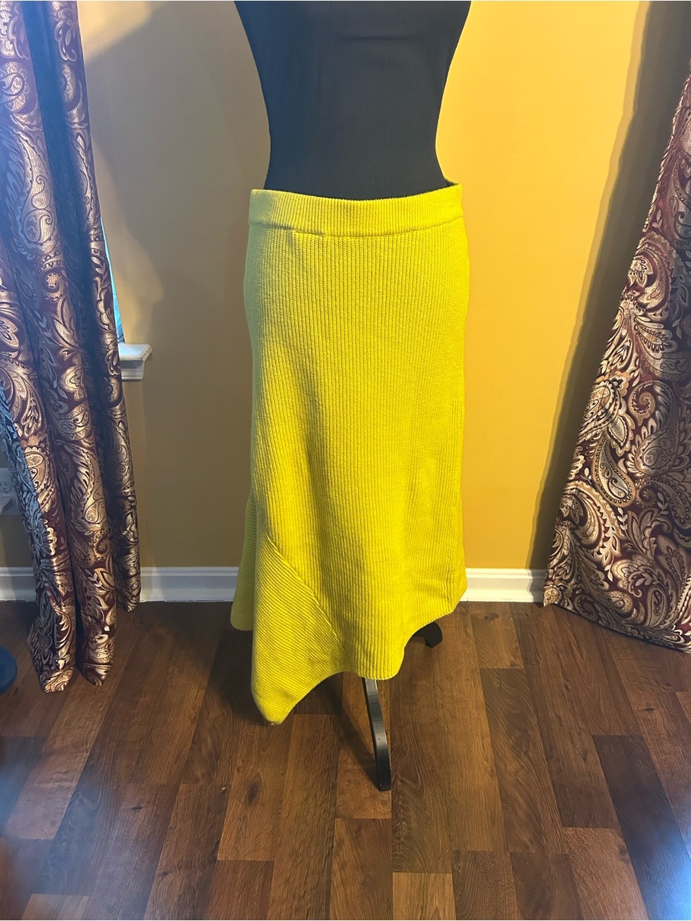 Asymmetrical Knit Midi Skirt in Yellow